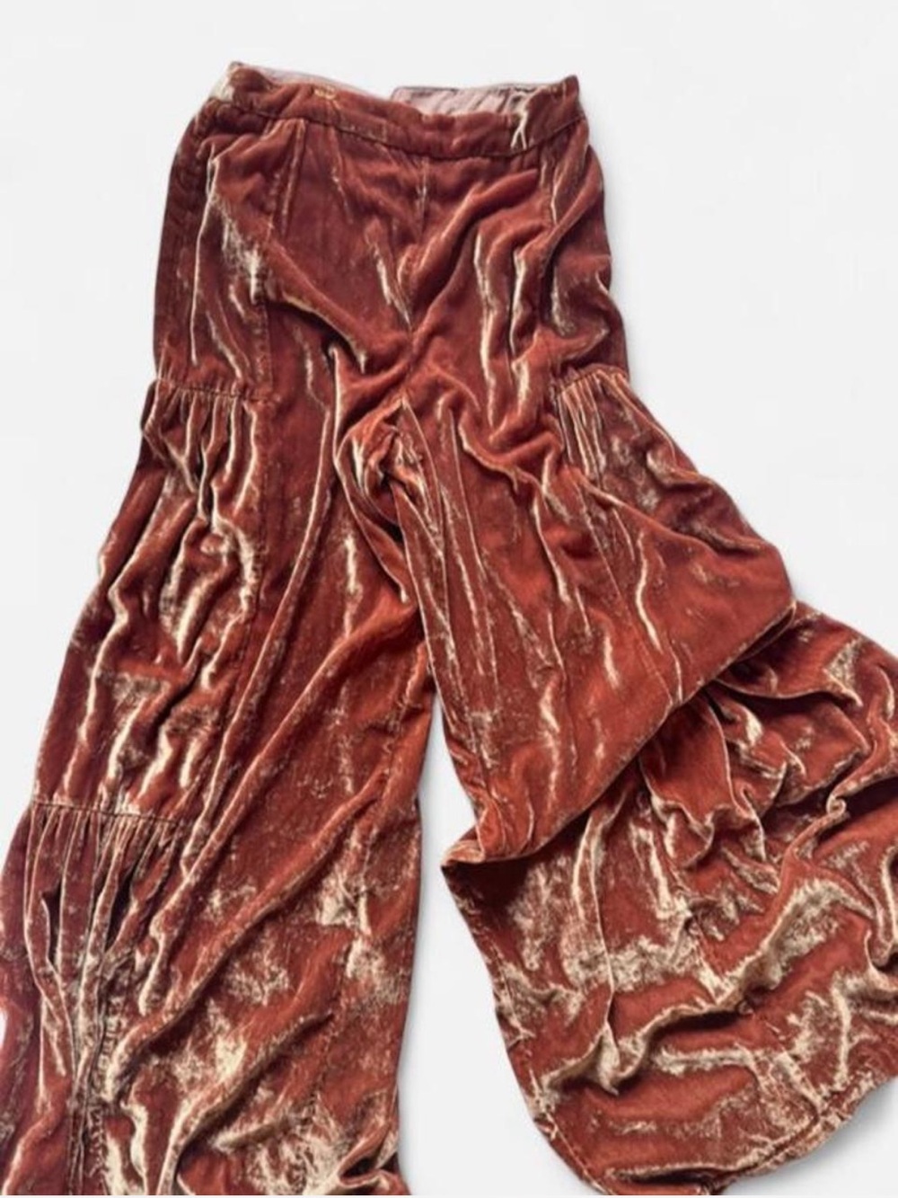 Free People Peachy Orange Velvet Wide-Leg Pants